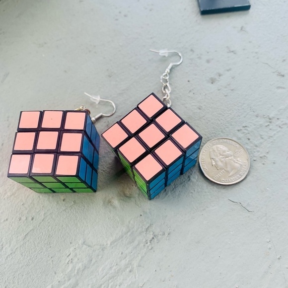Rubik’s Cube Colorful Fashion Earrings - Picture 3 of 4